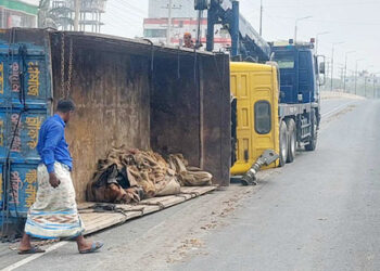 মহাসড়কে উল্টে থাকা ট্রাকে অপর ট্রাকের ধাক্কায় শ্রমিক নিহত- ওসিসহ আহত ৬