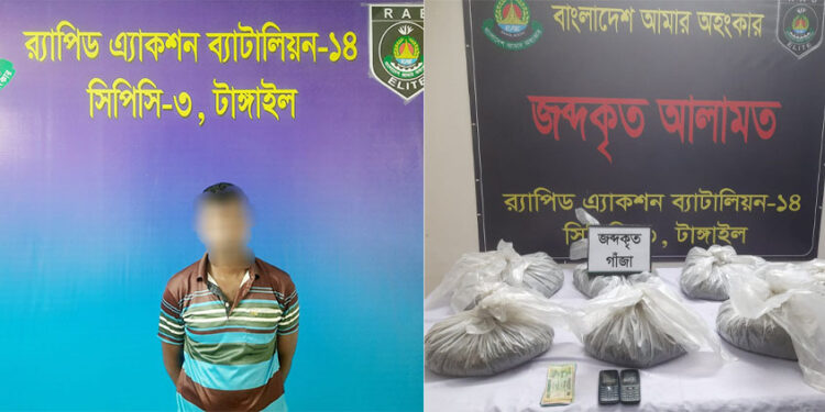 টাঙ্গাইলে র‌্যাবের অভিযানে ১১ কেজি গাঁ"জা"স"হ মা"দ"ক কা"র"বা"রি গ্রে"প্তা"র