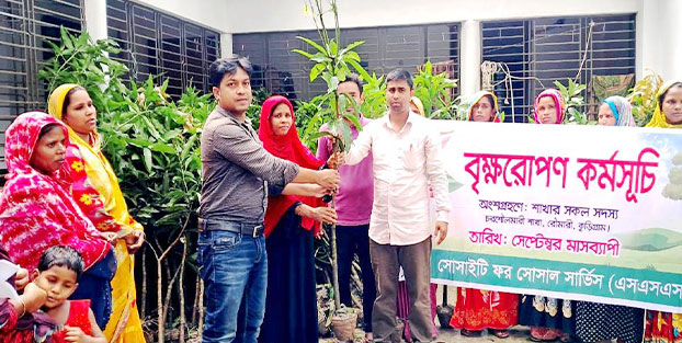শাখা থেকে সদস্যদের মাঝে চারা বিতরণের একটি মুহূর্ত